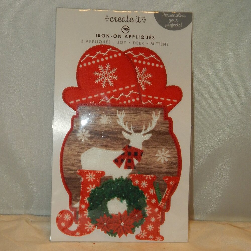 🎄 Create It Iron-On Appliques: Joy, Deer & Mittens Set